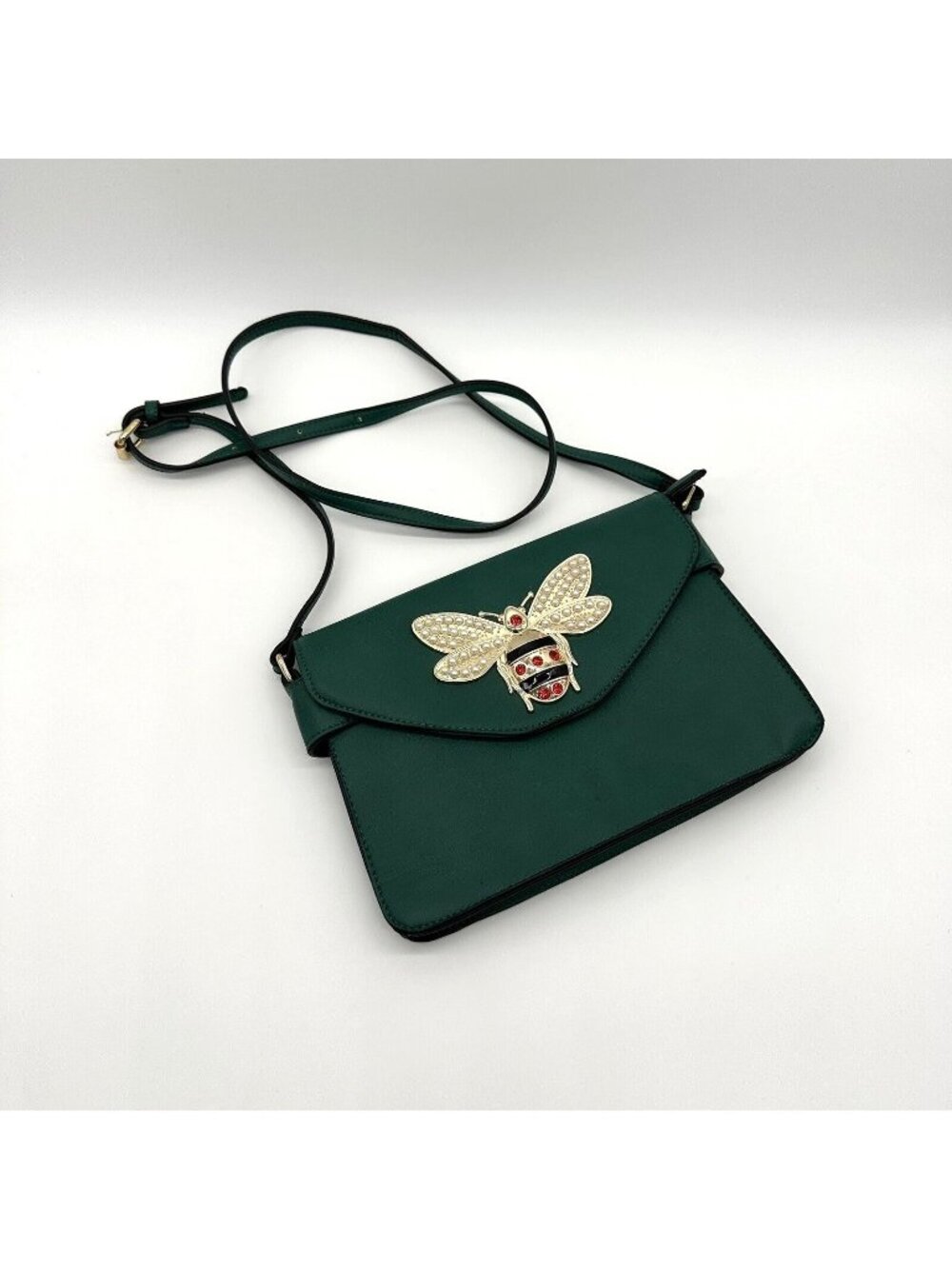 Bumble Bee Purse Shoulder Bag Crossbody Green Faux Pearl Rhinestone Insect Bug
